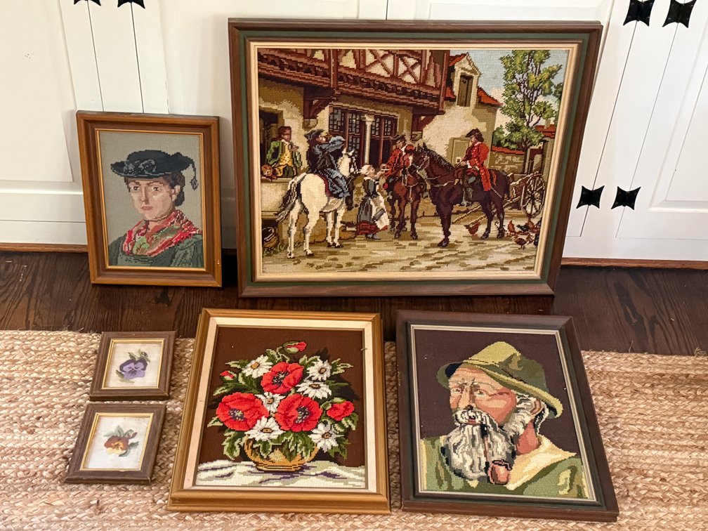 Framed Vintage Needlepoint Artworks - Collection of 6