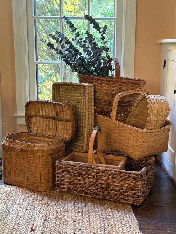 Collection of 9 Woven and Wooden Baskets