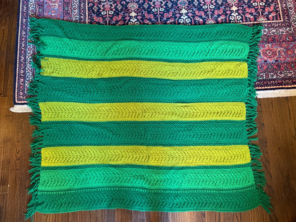 Handmade Green Striped Crochet Afghan Blanket