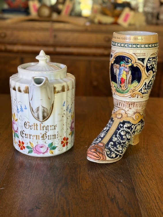 Antique German Wedding Pot & Boot Stein