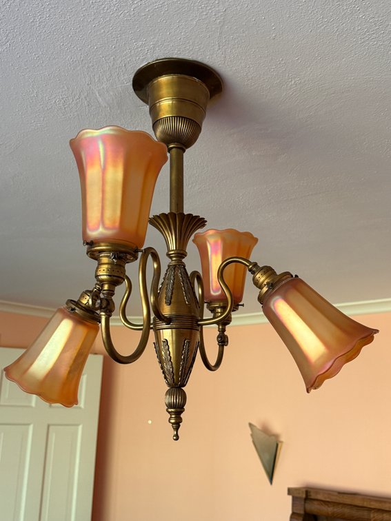 Antique Art Deco 5-Arm Bronze Chandelier