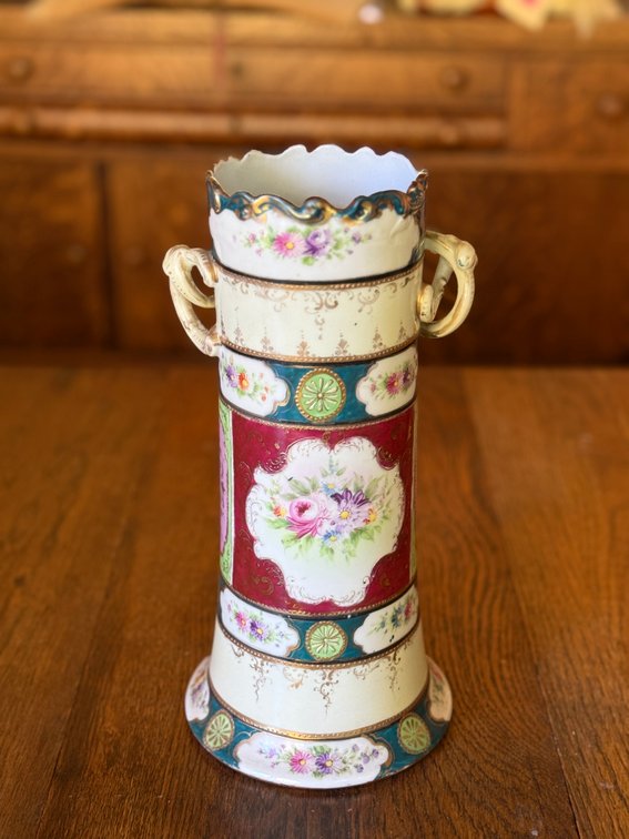 French Polychrome Porcelain Handled Vase