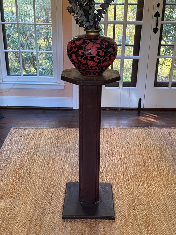 Wood Display Pedestal and Ceramic Vase