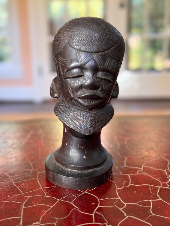Carved Wood Head Bust Sculpture
