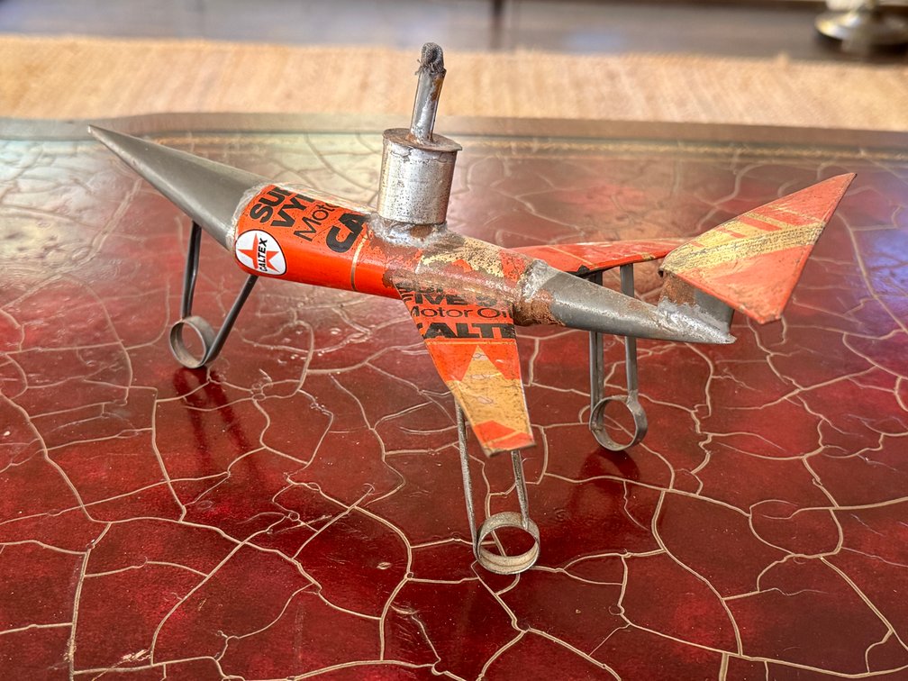 Caltex Motor Oil Tin Folk Art Airplane Lamp