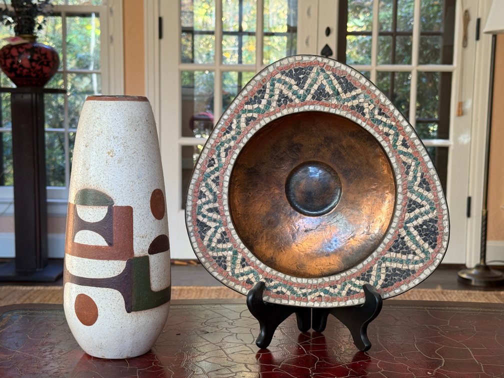 Ceramic Vase and Copper Mosaic Dish