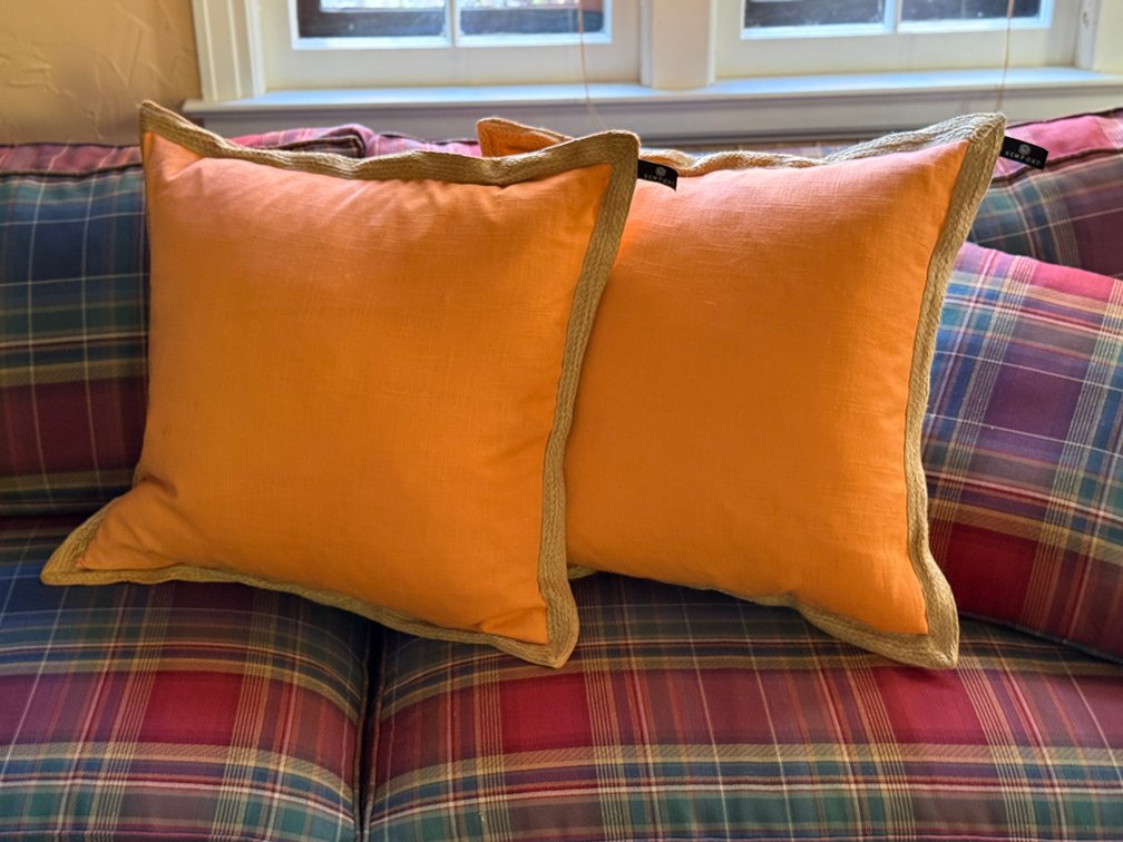 Pair of Newport Orange Jute Trim Pillows