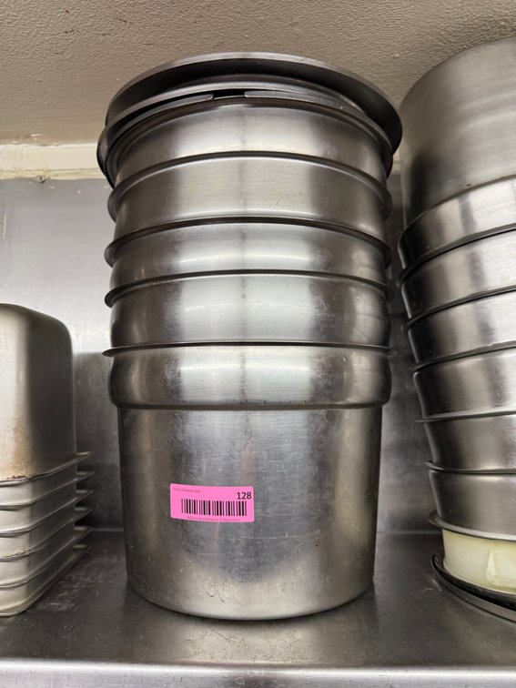 (5) round steam table pans & lids