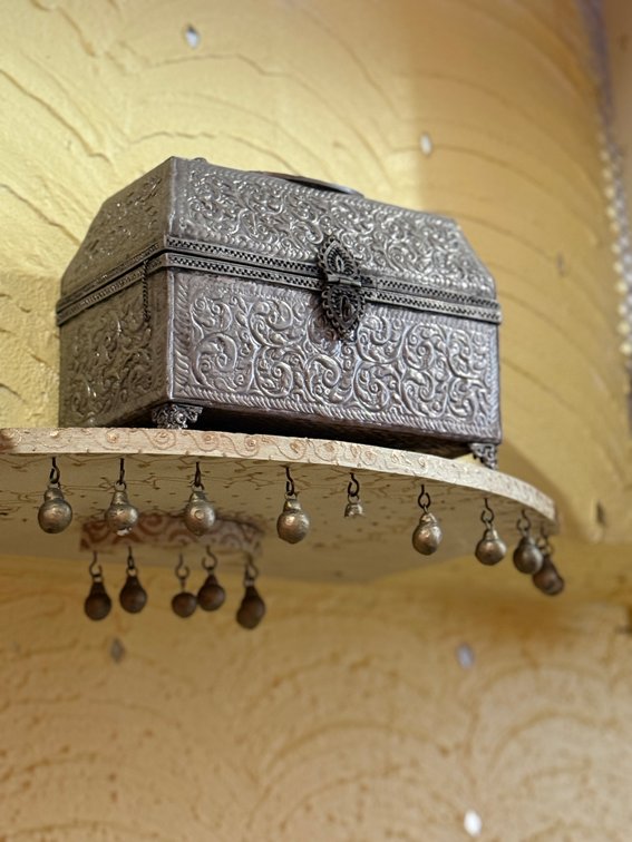 Metal box with shelf
