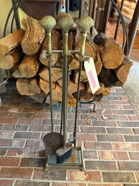 Brass fireplace tools with stand 