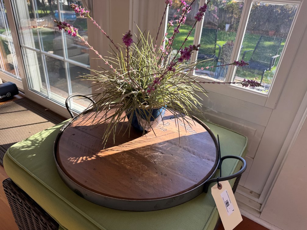 Wood top round tray 