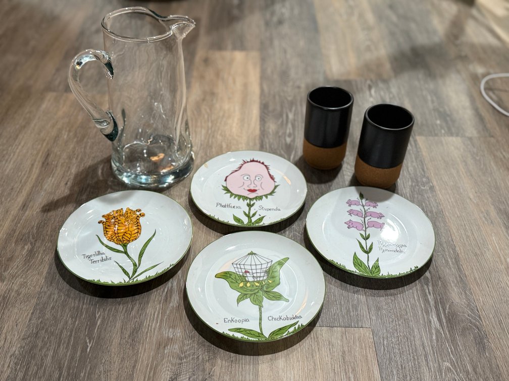Fun dishes, mugs & pitcher