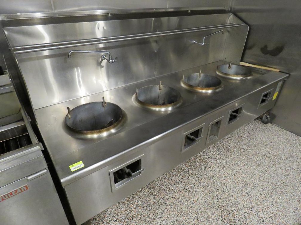 China Pacific 4 Burner Boil Wok Station on Wheels, Model CPA-4, 2 Faucets, Nat. Gas, 110"x41.5"x58"