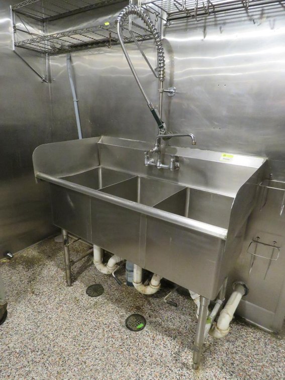 SS 3 Compartment Sink with Faucet and Sprayer, 50.75"x25.5"