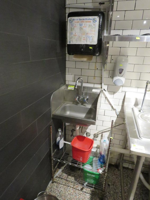 SS 17" Hand Sink, Soap and Towel Dispensers, 2 Assorted Wire Shelves