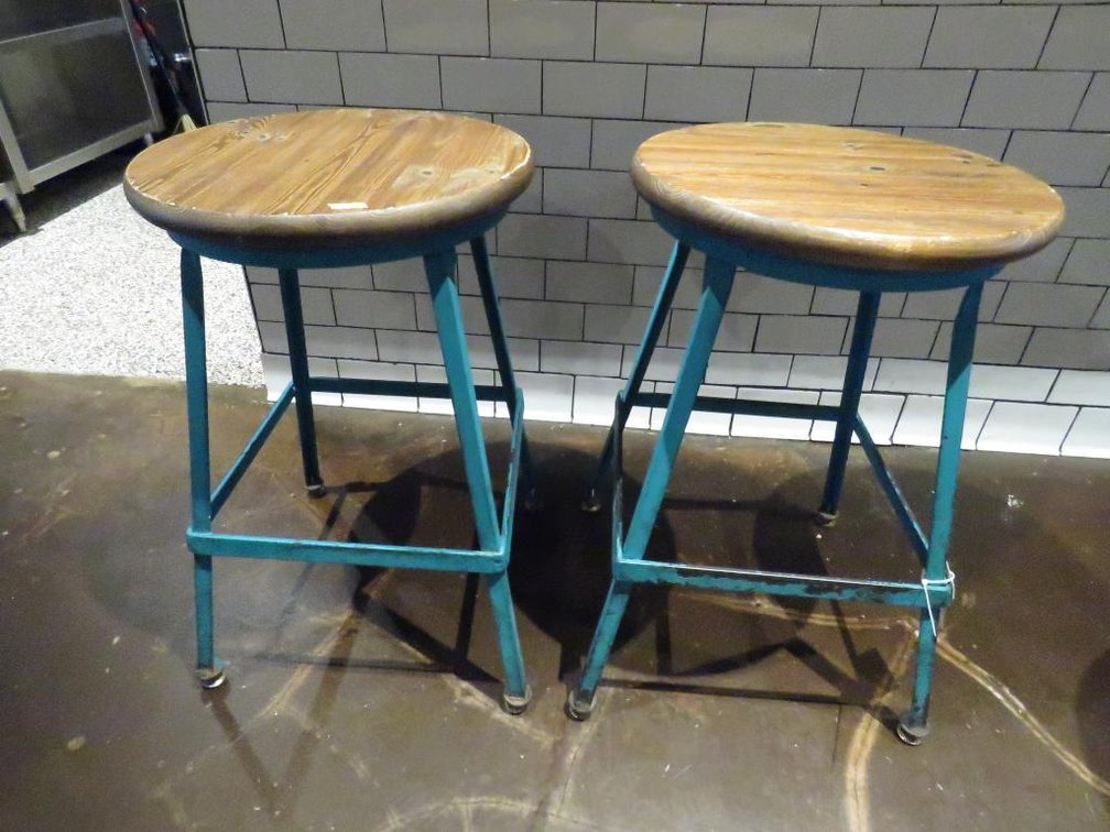 2 Metal Frame Wood Seats Stools, 24.5"