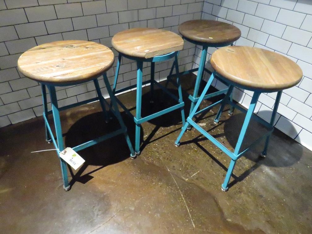 4 Metal Frame Wood Seats Stools, 24.5"