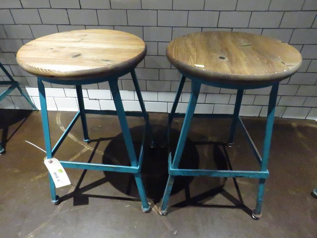 2 Metal Frame Wood Seats Stools, 24.5"