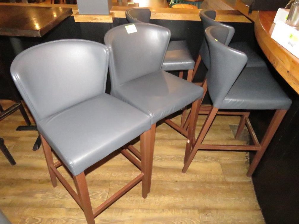 5 Leather Like Padded Bar Stools with Wood Frames, 30"