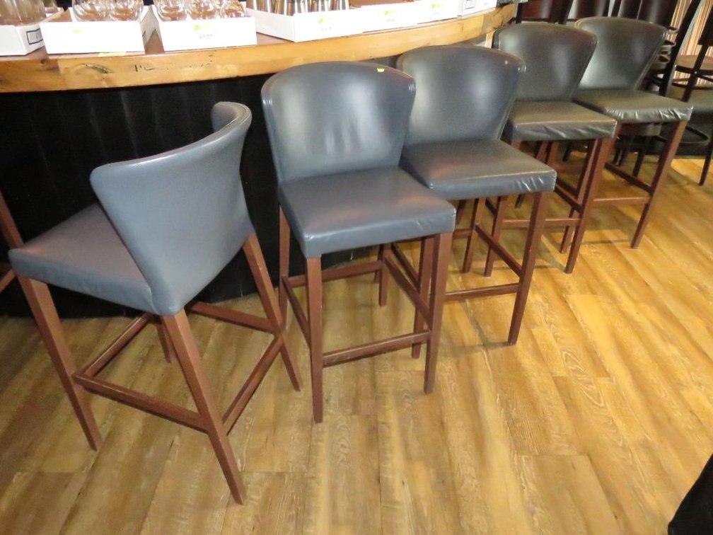 5 Leather Like Padded Bar Stools with Wood Frames, 30"