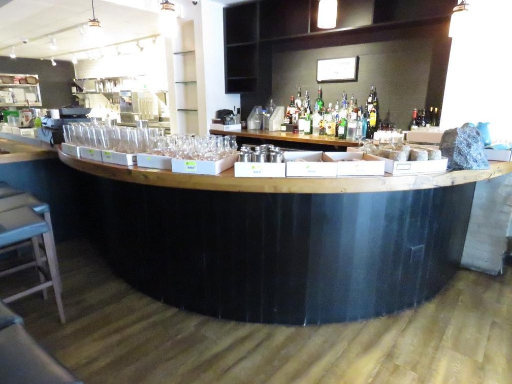 Curved Wood Bar Top, Approx. 18' x 25.5" x 3.25"