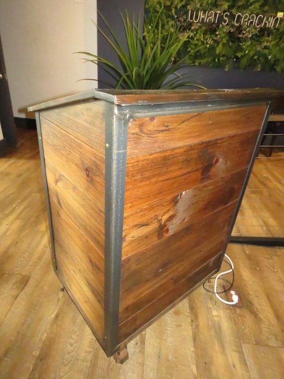Wood Host Stand on Wheels, 31.5"x24"x43.5"