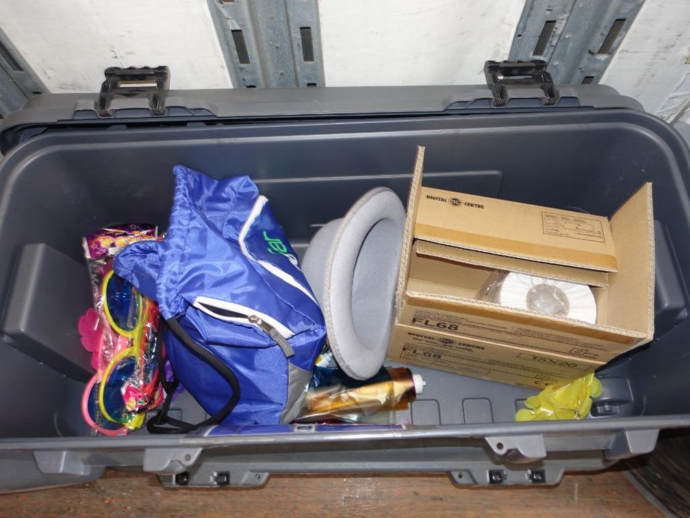 Bin with Assorted, Props, Picture Paper Roll 6', More