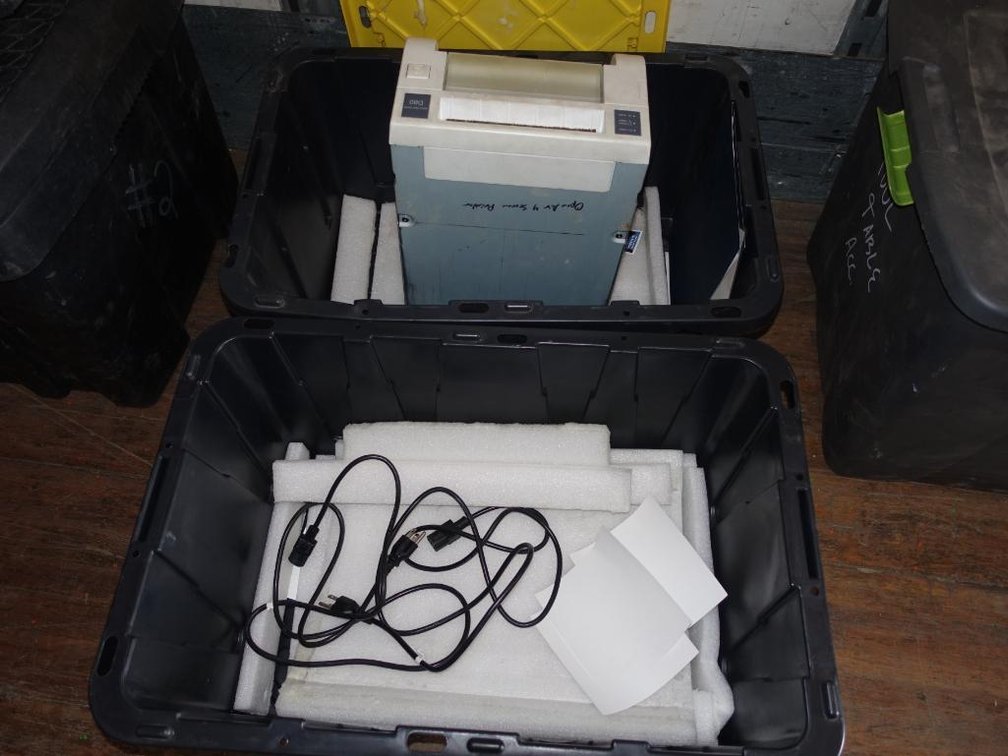 2 Plastic Bins, Mitsubishi Color Printer Model CP-D80DW-DC