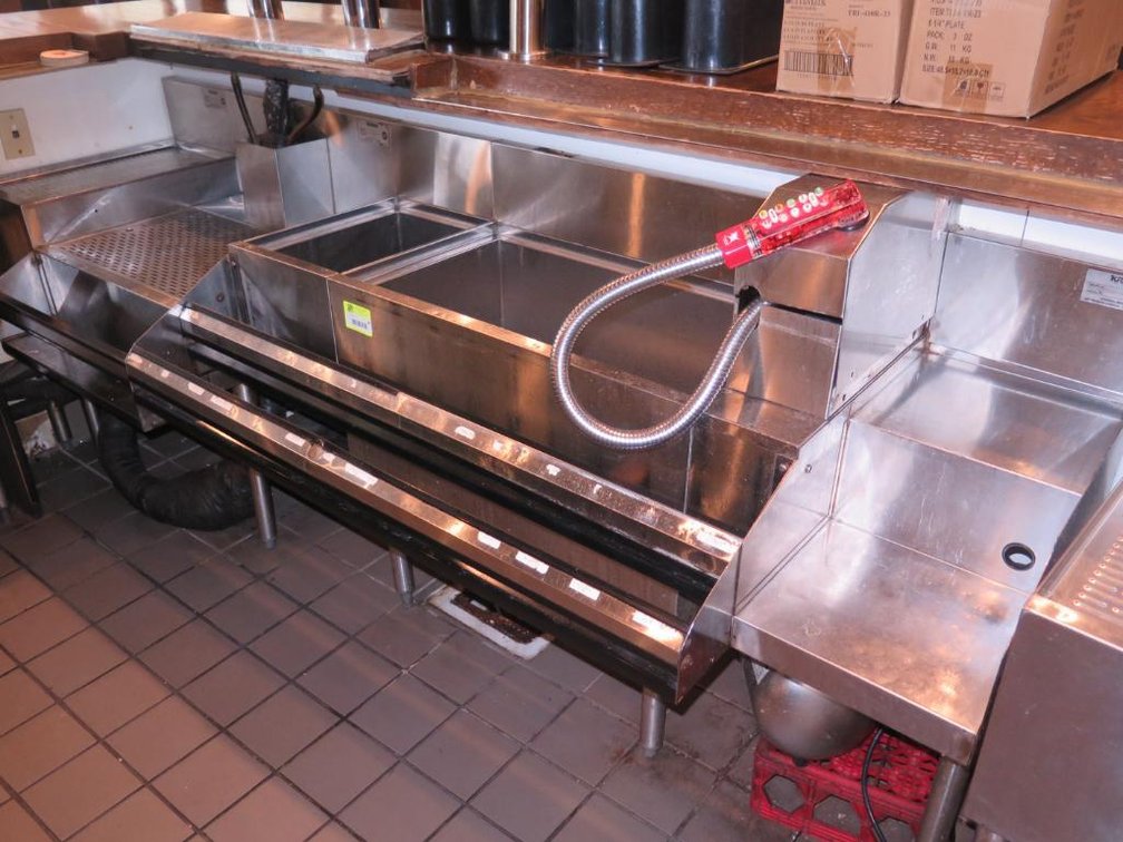 Krowne SS Underbar, 12" Drain Board, 24" Drain Board with Speedrail, 12" Bin, 30" Ice Bin with Cold Plate, 12" 2-Tier Shelf, 48" Double Speedrail
