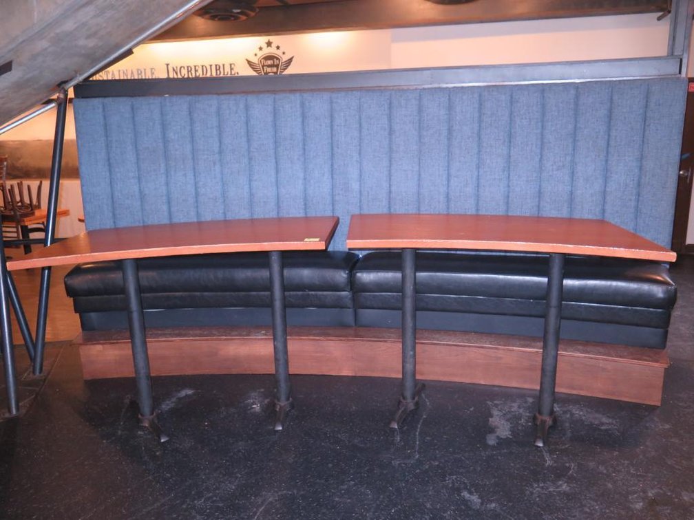 2 Curved Wood Hightop Tables 56"x30" with Curved Booth Section