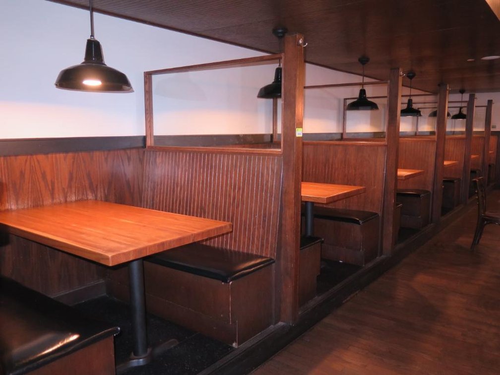 Booth Package with Tables, 6 Openings, 57" Wide, 6 Tables 54"x30" (Wall Mounted and Single Pedestal)