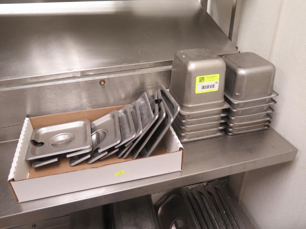 6 SS 1/6 Pans 6" Deep, 5 SS 1/6 Pans 4" Deep, 10 Lids