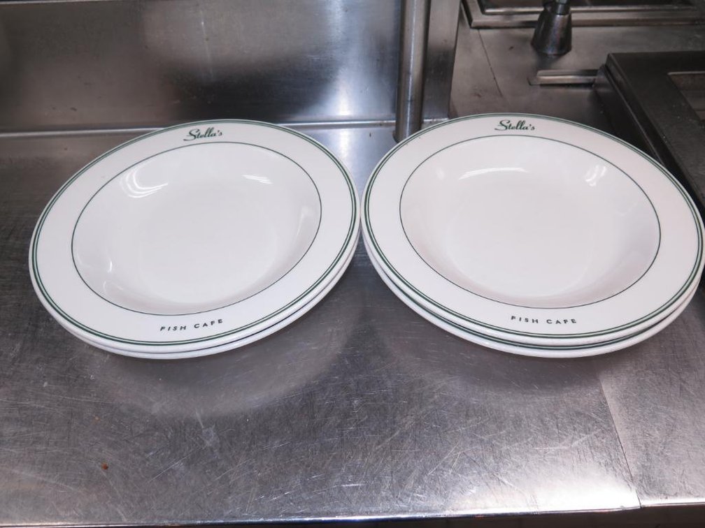 4 Homer Laughlin "Stella's Fish Cafe" Branded 12.5" Bowls