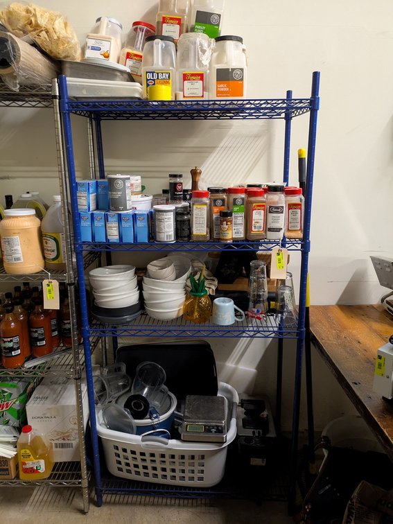 Wire 4 Tier Shelf 36"x18"x72" with Assorted Contents