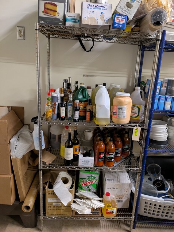 Wire 4 Tier Shelf 36"x18"x72" with Assorted Contents
