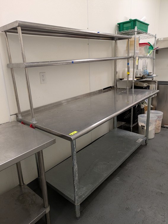 SS Table with Undershelf and 2 Tier Overshelf, 72"x30"x66"