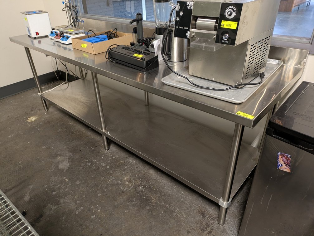 SS Table with Undershelf and Backsplash, 96"x30"x34"