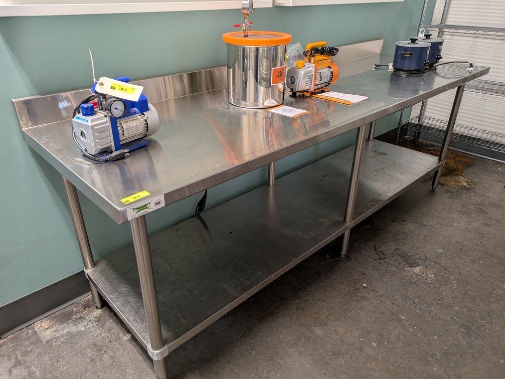SS Table with Undershelf and Backsplash, 96"x30"x34"