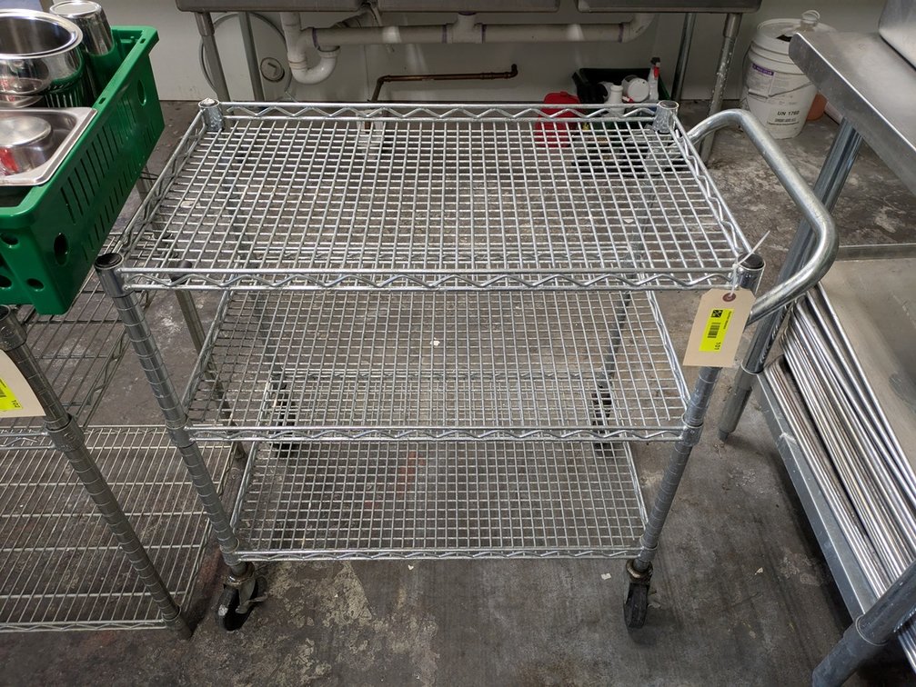 Wire 3 Tier Shelf on Wheels, 30"x18"x32"