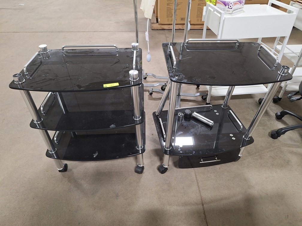 2 - 3 Tier Shelves on Wheels, 1 Needs Repair, 22"x17"x31"