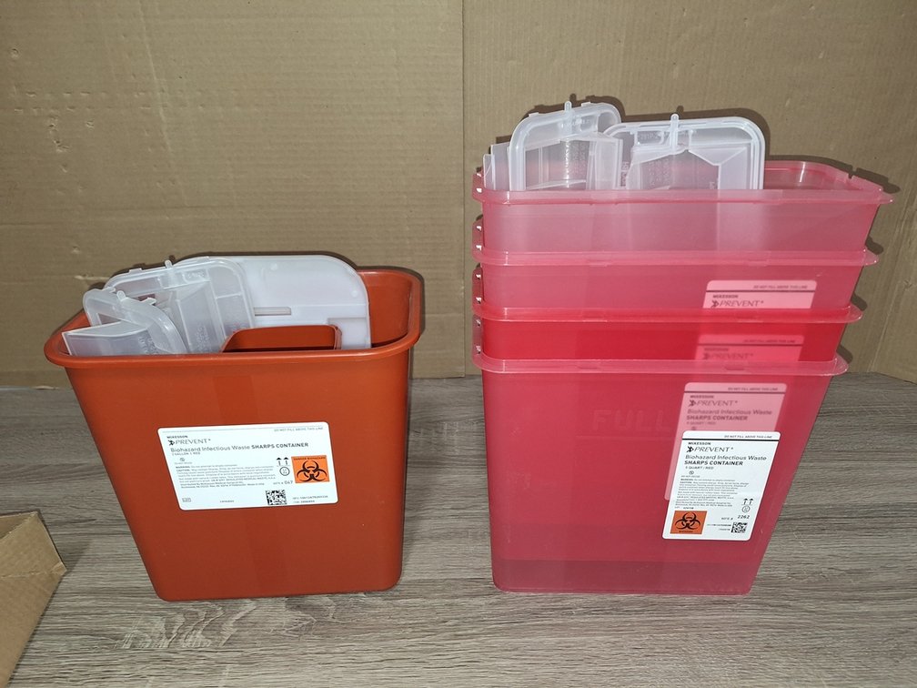 Assorted Biohazard Bins and Lids