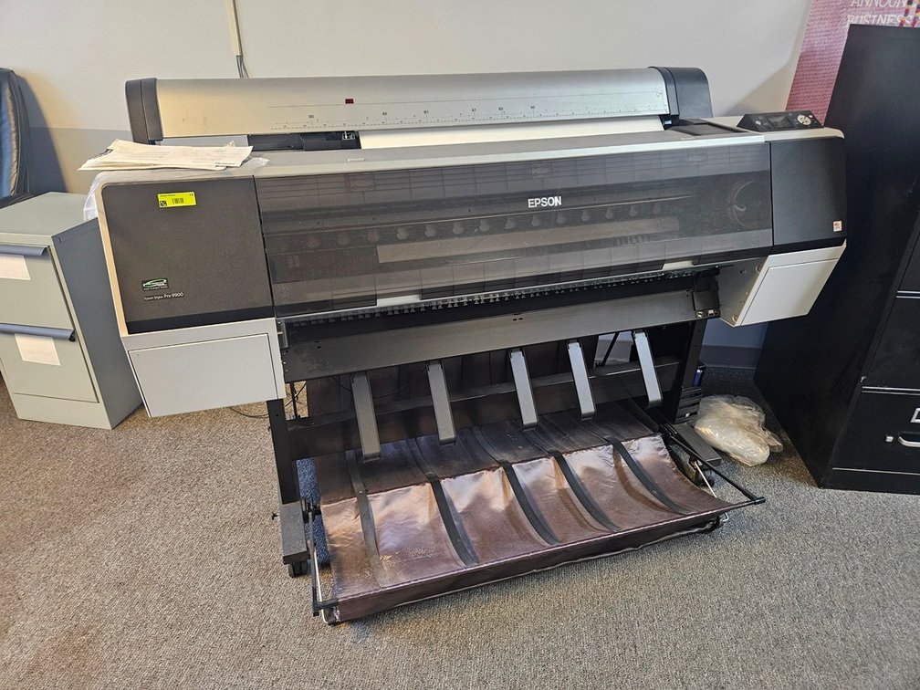 Epson Stylus Pro 9900 Wide Format Printer on Wheels, Model K162A, Serial KJFE019014, 115V