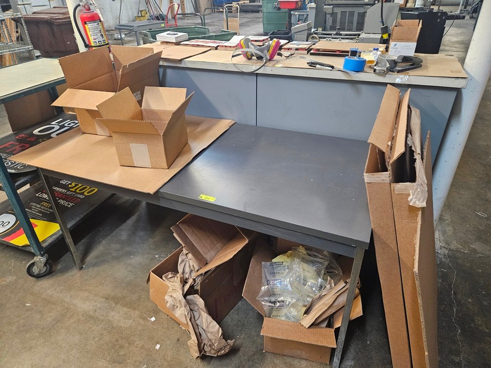 Metal Table, 4 Door Metal Cabinet