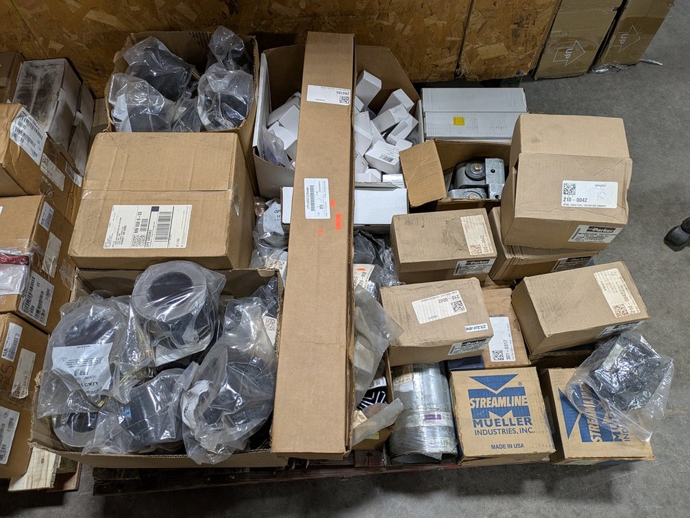 Pallet Assorted, Parker Control Transformer, Mueller Streamline Copper Tee Pipe Fittings, Solenoid Coils, More