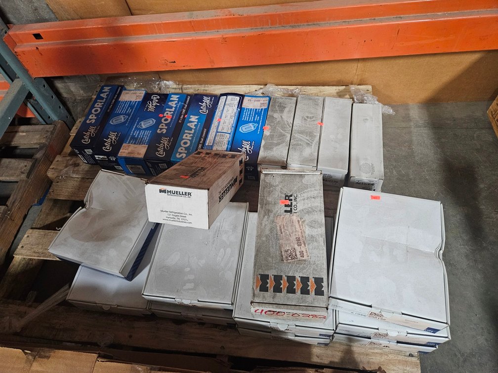 Pallet Assorted, Emerson Electrical Control Valves, Sporlan Catch-All Filters, Emerson Oil Filter Drier, Mueller Ball Valve, More