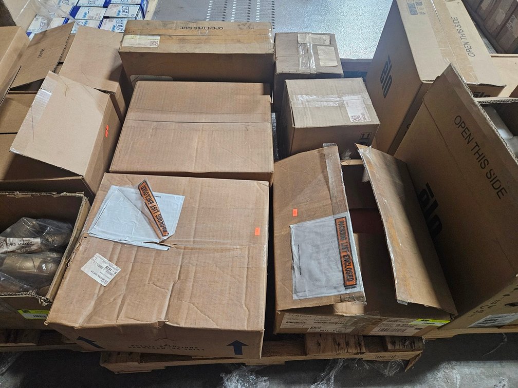 Pallet Assorted, Emerson Facility Display, Schneider Current-Limiting Circuit Breaker, More