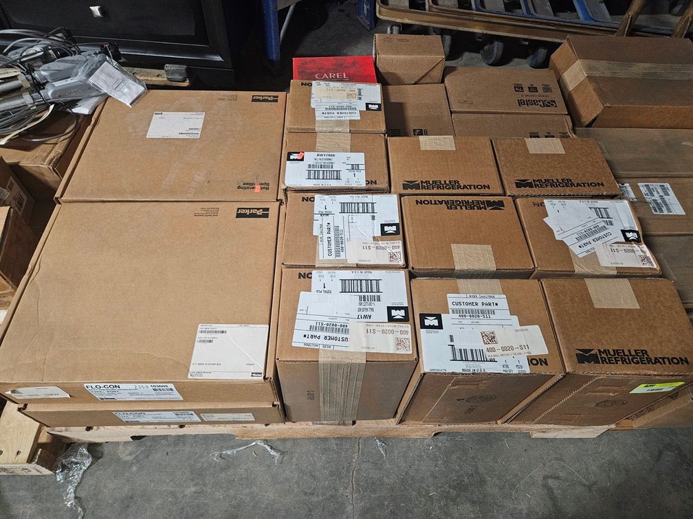 Pallet Assorted, Mueller Refrigeration Valve Balls, Parkers Flo-Con Inlet Pressure Regulator, More