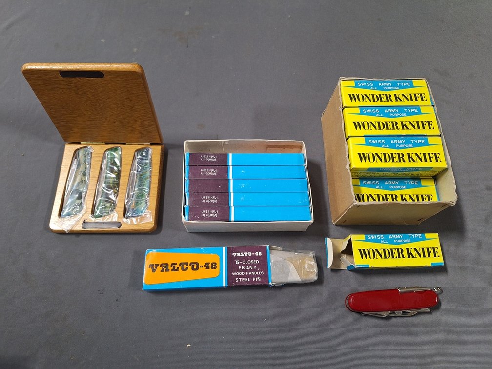 12 Swiss Army Knives, 6 Valco Folding Knives, 3 Decorative Knives