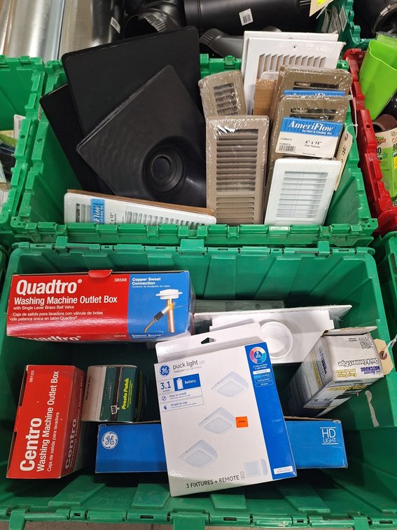 Assorted Roof Flashing, Washing Machine Outlet Boxes, Assorted Floor Registers, and More