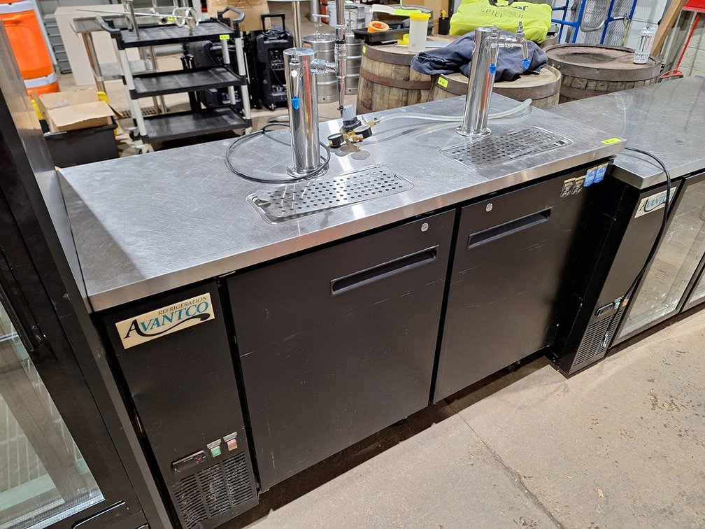Avantco Back Bar Cooler with 2-Tower Kegerator on Wheels, Model 9183210033, 61"x25"x41"